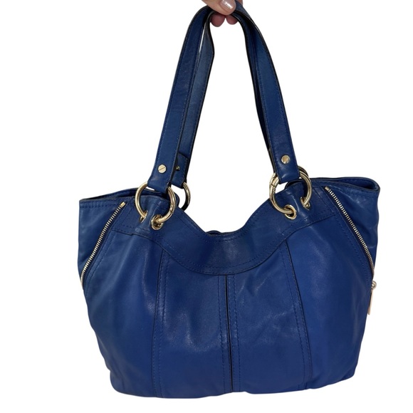 Michael Kors Electric Blue Hobo Shoulder Bag Gold Hardware Zipper Accents - Picture 3 of 13